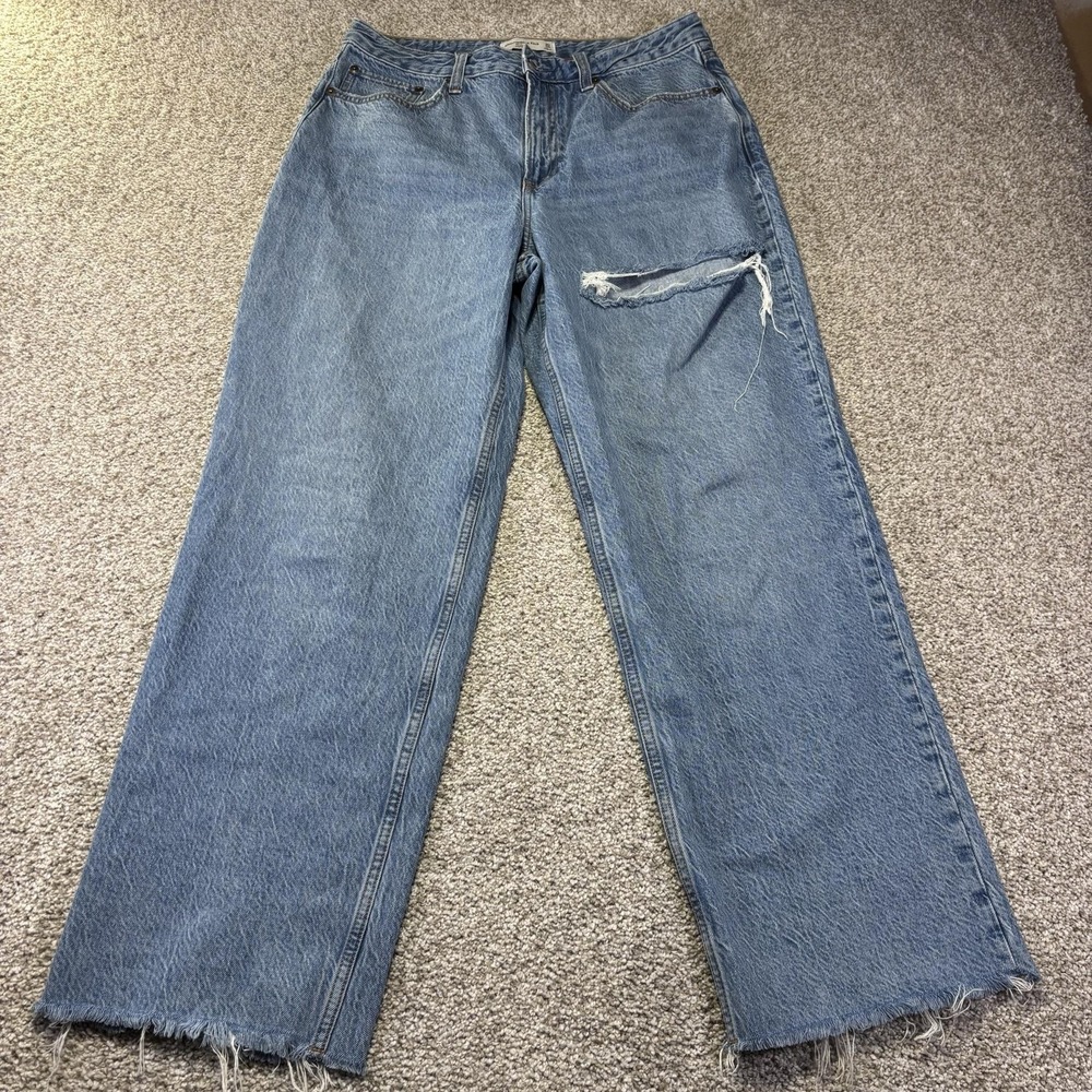 Abercrombie & Fitch The Loose Jeans Womens 10L Blue High Rise Wide Leg Distress